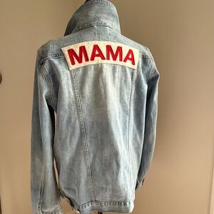 Ingrid & Isabel MAMA Patch Denim Jacket Sz M Maternity Jean Trucker Coat cotton